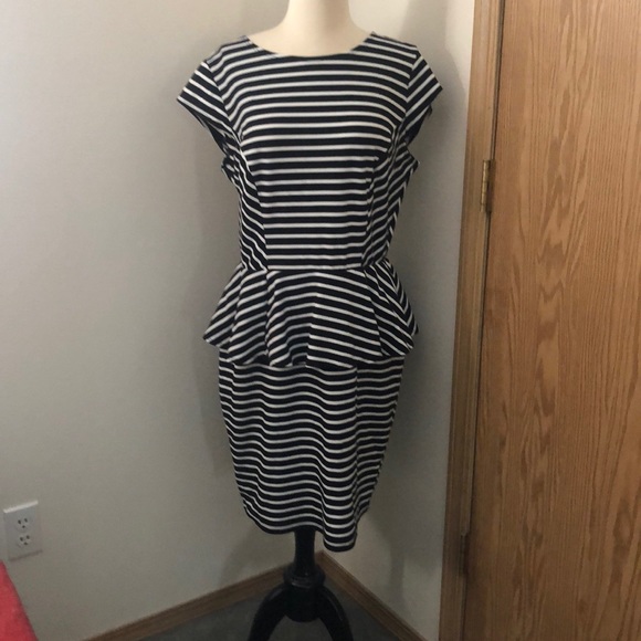 Black and white striped  peplum dress . - Picture 1 of 6